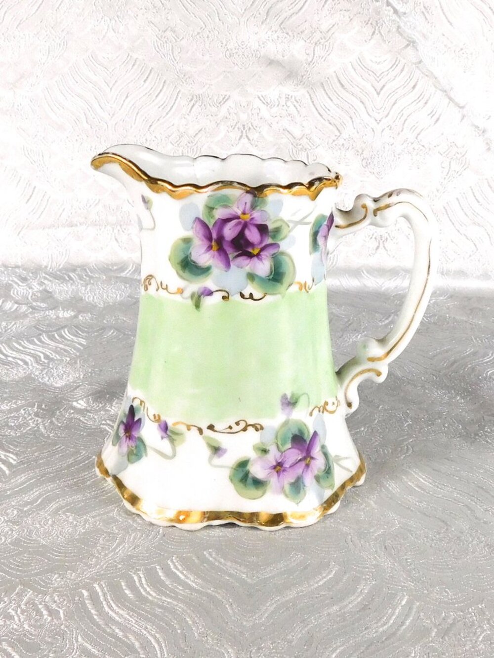 Hand Painted Creamer with Purple Flowers # 27791